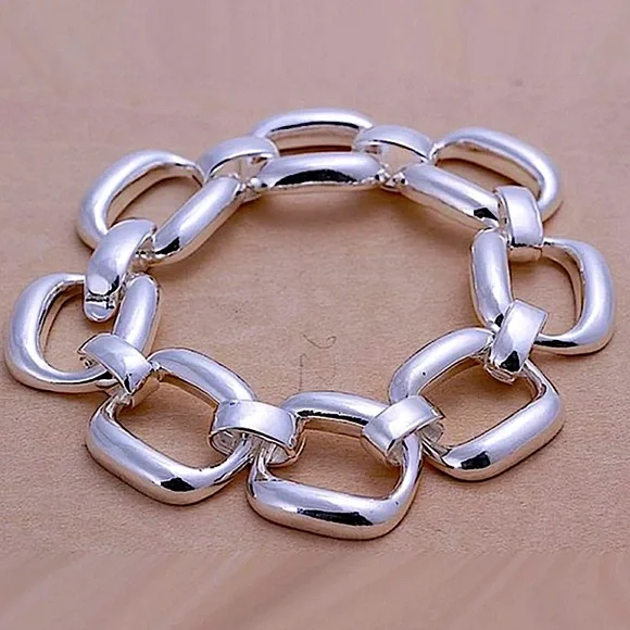 STERLING SILVER CHAIN LINK BRACELET - Picture 1 of 11